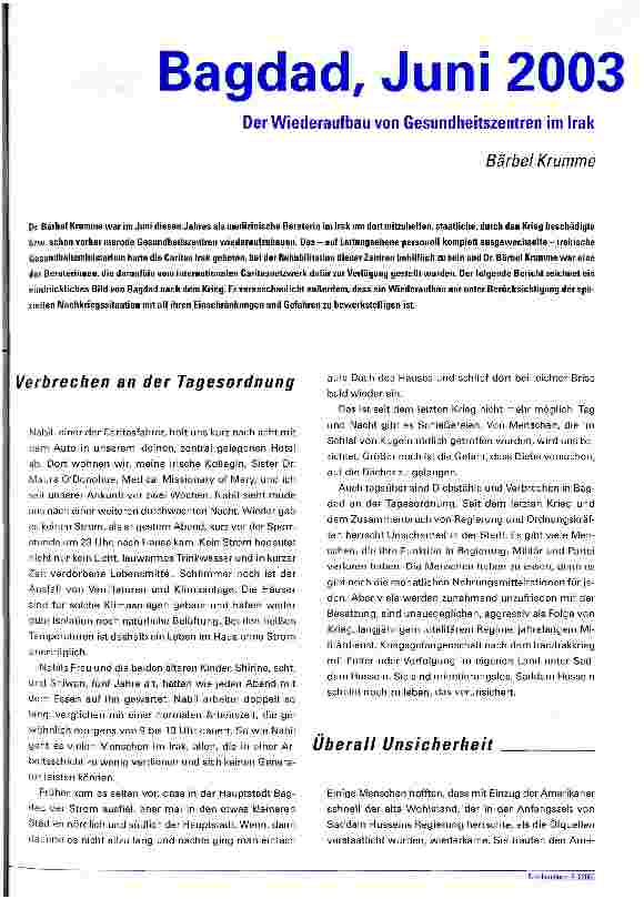 Vorschauseite 1: Bagdad, Juni 2003 Der Wiederaufbau von Gesundheitszentren im Irak