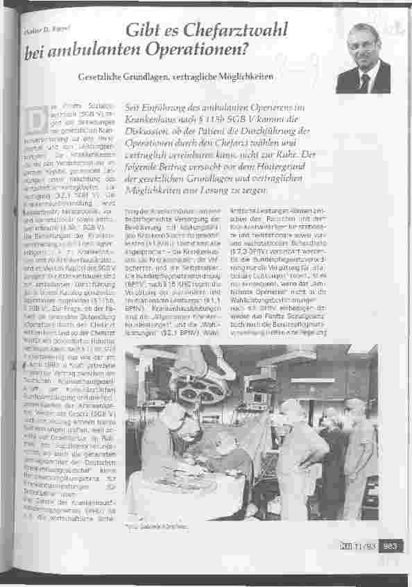 Vorschauseite 1: Gibt es Chefarztwahl bei ambulanten Operationen? Gesetzliche Grundlagen, vertragliche Möglichkeiten