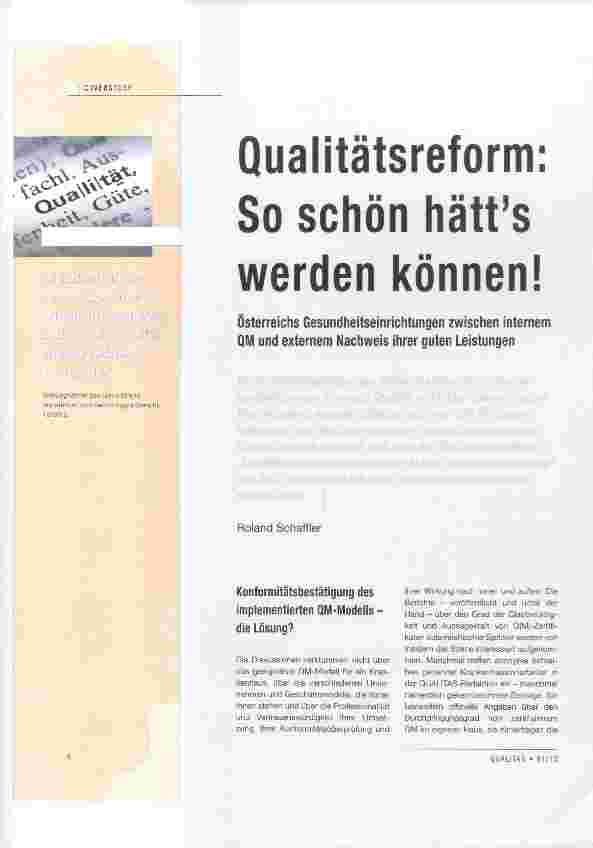 Vorschauseite 1: Qualitätsreform; So schön hätte es werden können!