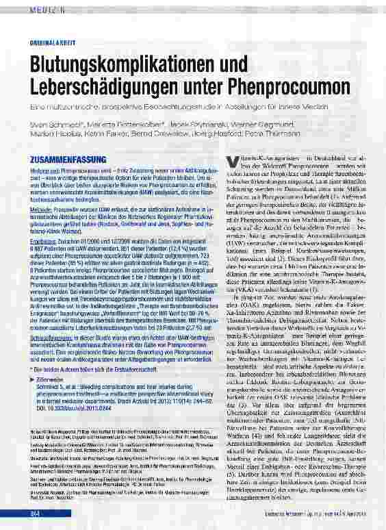Vorschauseite 1: Blutungskomplikationen und Leberschädigungen unter Phenprocoumon