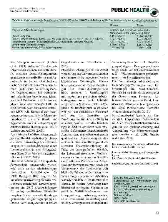 Vorschauseite 2: Körperliche Beanspruchung und physische Belastungen bei der Arbeit - ein abnehmendes Public Health-Problem?