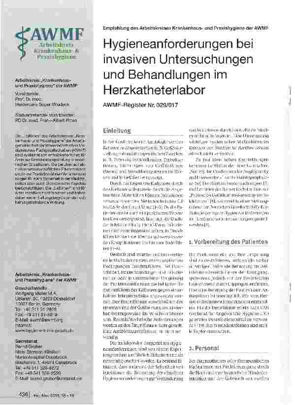 Vorschauseite 1: Hygieneanforderungen bei invasiven Untersuchungen und Behandlungen im Herzkatheterlabor