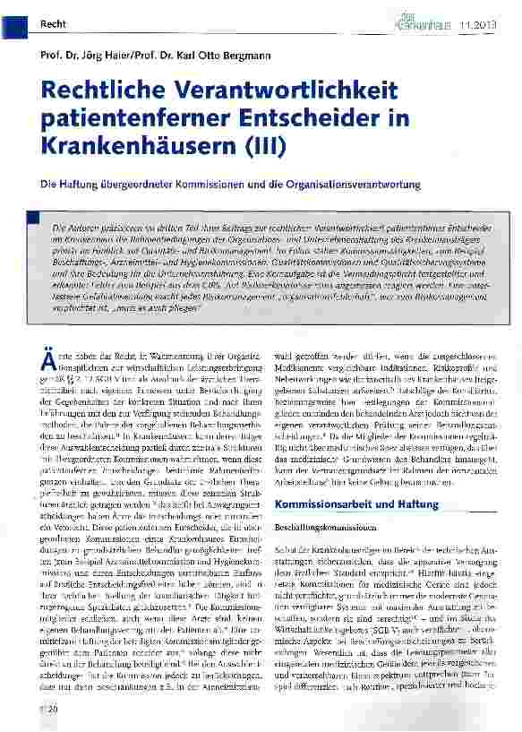 Vorschauseite 1: Rechtliche Verantwortlichkeit patientenferner Entscheider in (Hl)