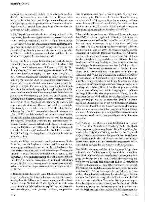 Vorschauseite 3: LG Frankenthal: Industriesilikon in Brustimplantaten Kontrollpflichtverletzung durch die benannte Stelle? §§ 253 Abs. 2, 247, 823 Abs. 1 iVm 253, 823 Abs. 2 BGB