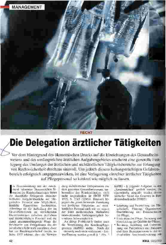 Vorschauseite 1: Die Delegation ärztlicher Tätigkeiten Recht