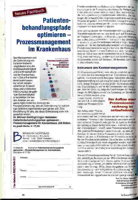 Vorschauseite 4: Erfolgsanalysen unter DRGs Prozessorientiertes Kostenmanagement zur Unterstützung der betrieblichen Steuerung