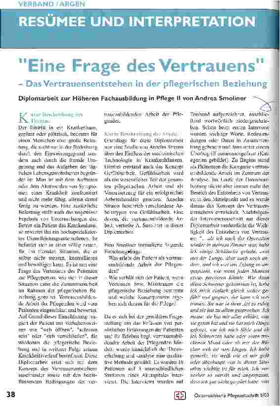 Vorschauseite 1: Eine Frage des Vertrauens Das Vertrauensentstehen in der pflegerischen Beziehung