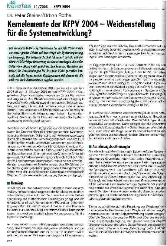 Vorschauseite 1: Kernelemente der KFPV 2004 - Weichenstellung für die Systementwicklung?