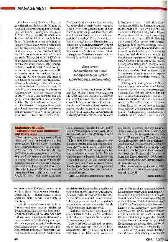 Vorschauseite 2: Öffnung der Krankenhäuser: Das ambulante Geschäft gelingt nur mit sinnvoller Vernetzung