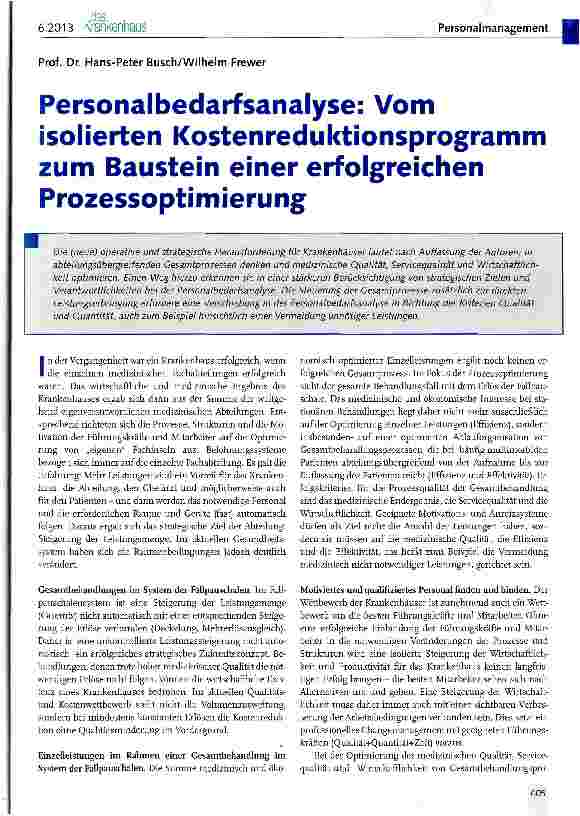 Vorschauseite 1: Personalbedarfsanalyse: Vom isolierten Kostenreduktionsprogramm zum Baustein einer erfolgreichen Prozessoptimierung