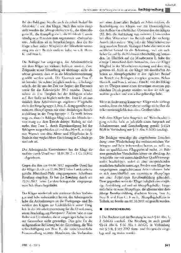 Vorschauseite 2: Zur Wirksamkeit der Befristung eines Arbeitsverhältnisses AGG§1; BGB § 612a; TzBfG § 14 Abs. 2