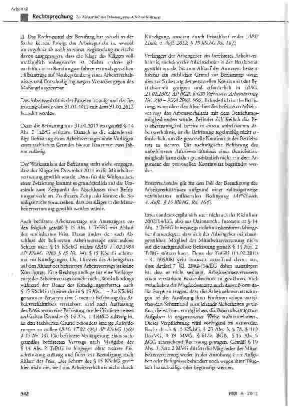 Vorschauseite 3: Zur Wirksamkeit der Befristung eines Arbeitsverhältnisses AGG§1; BGB § 612a; TzBfG § 14 Abs. 2