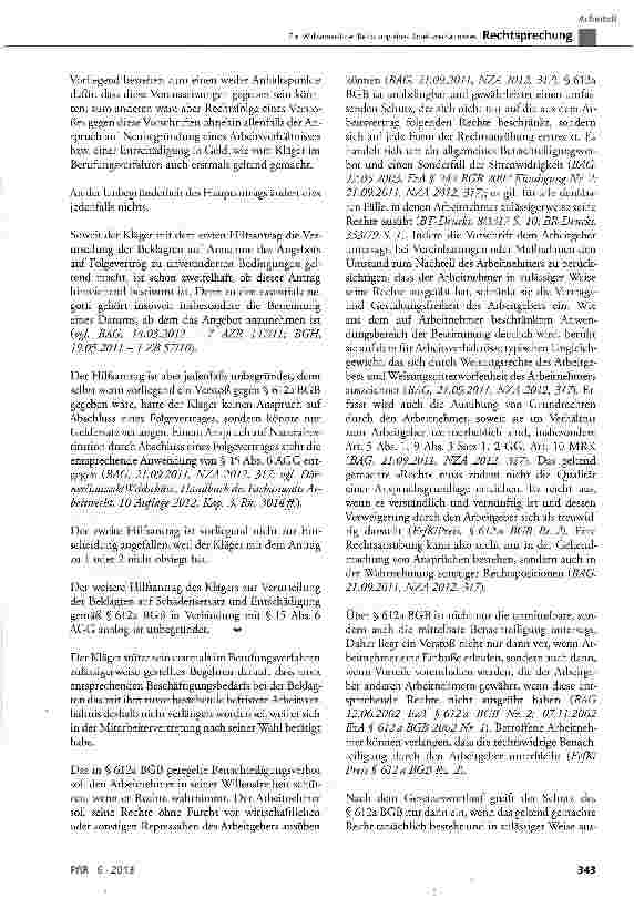 Vorschauseite 4: Zur Wirksamkeit der Befristung eines Arbeitsverhältnisses AGG§1; BGB § 612a; TzBfG § 14 Abs. 2