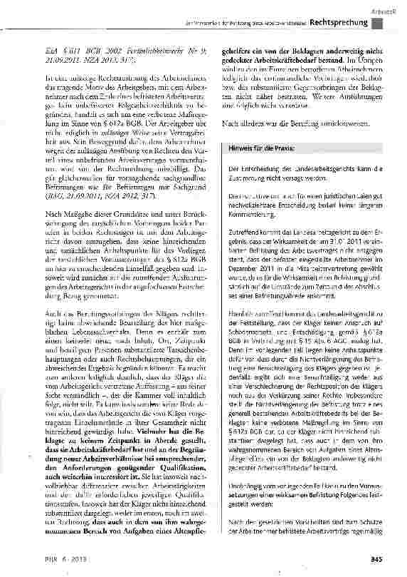 Vorschauseite 6: Zur Wirksamkeit der Befristung eines Arbeitsverhältnisses AGG§1; BGB § 612a; TzBfG § 14 Abs. 2