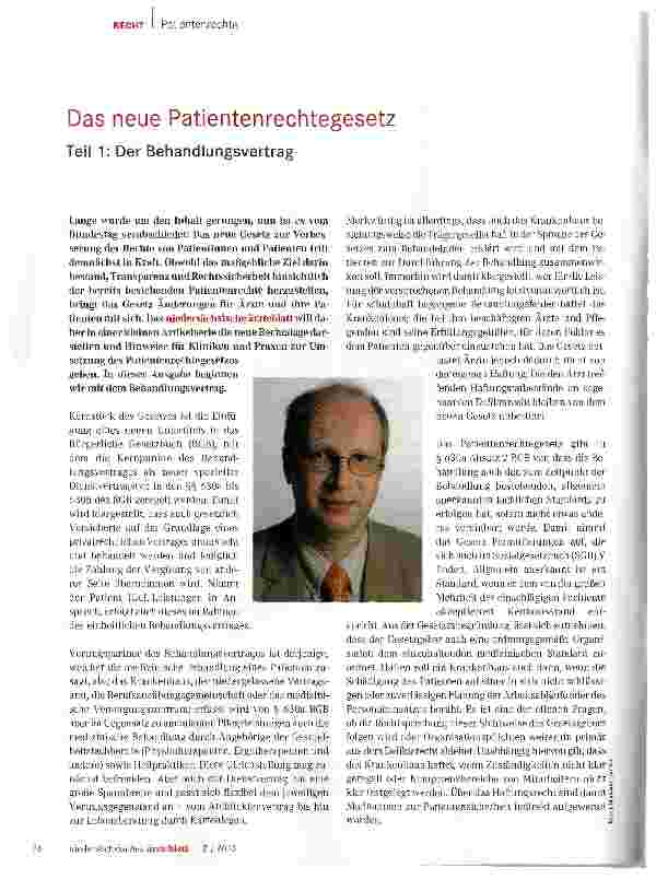 Vorschauseite 1: Das neue Patientenrechtegesetz Teil 1: Der Behandlungsvertrag