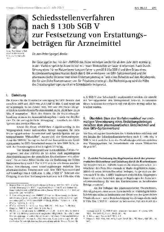 Vorschauseite 1: Schiedsstellenverfahren nach§ 130b SGBV zur Festsetzung von Erstattungsbeträgen für Arzneimittel