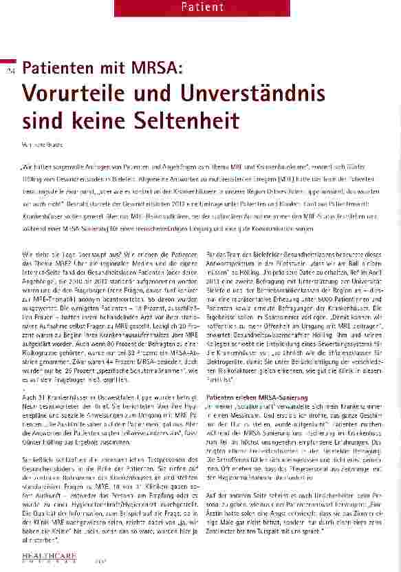 Vorschauseite 1: Patienten mit MRSA: Vorurteile und Unverständnis sind keine Seltenheit