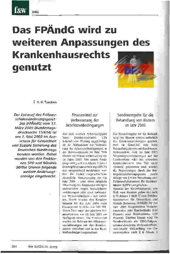 Vorschauseite 1: Das FPÄndG wird zu weiteren Anpassungen des Krankenhausrechts genutzt