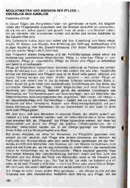 Vorschauseite 1: Möglichkeiten und Grenzen der Pflege - Rückblick und Ausblick