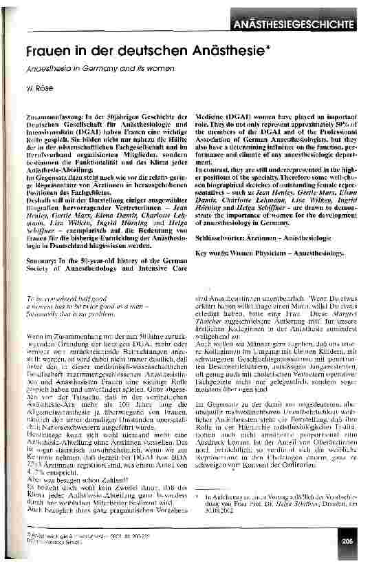 Vorschauseite 1: Frauen in der deutschen Anästhesie