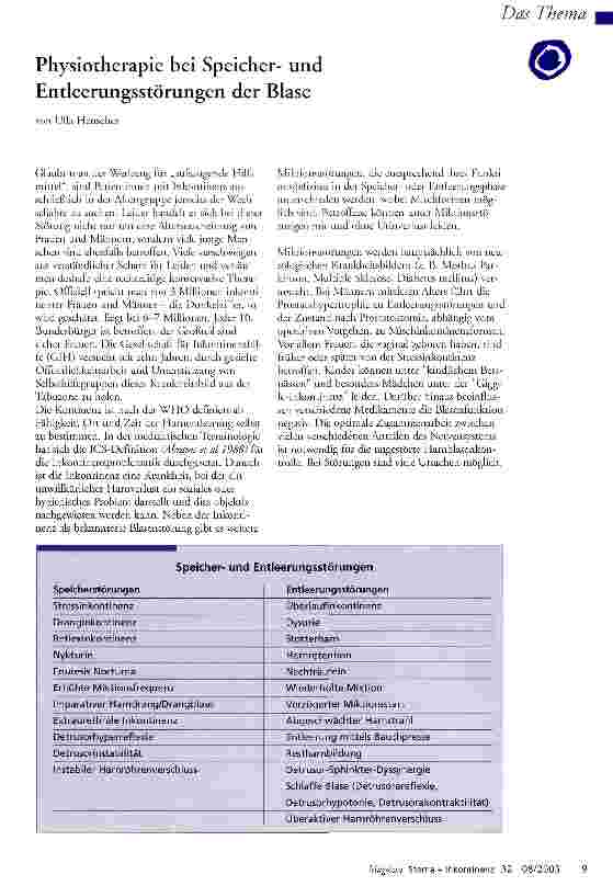 Vorschauseite 1: Physiotherapie bei Speicherund Entleerungsstörungen der Blase
