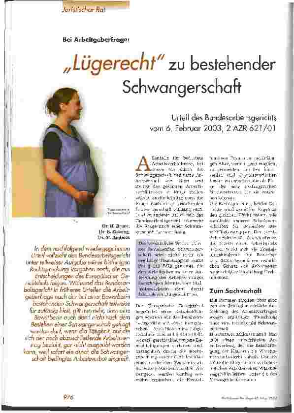 Vorschauseite 1: Lügerecht zu bestehender Schwangerschaft