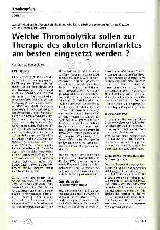 Vorschauseite 1: Welche Thrombolytika sollen zur Therapie des akuten Herzinfarktes am besten eingesetzt werden? Abt.Kardiologie der Uniklinik Essen