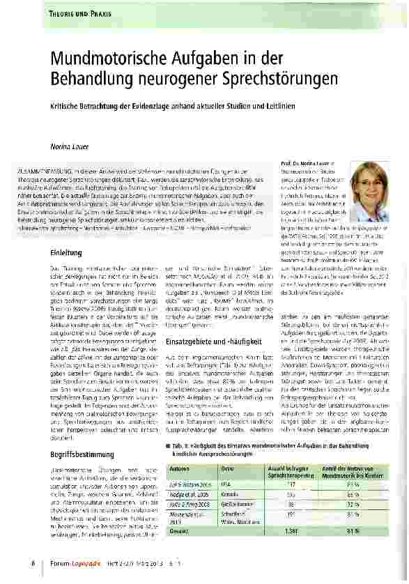 Vorschauseite 1: Mundmotorische Aufgaben in der Behandlung neurogener Sprechstörungen