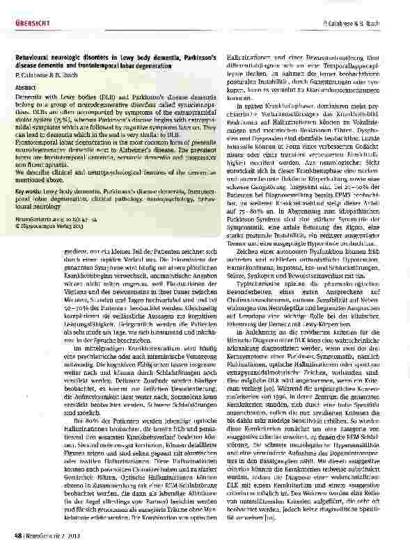 Vorschauseite 2: Verhaltensneurologische Störungen bei Lewy-Bodyund Parkinson-Demenz sowie bei frontotemporalen Demenzen