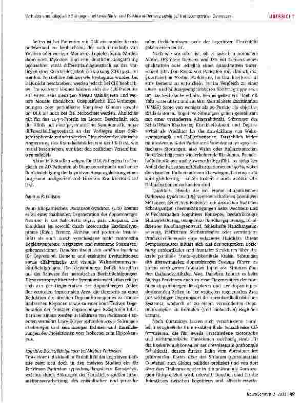 Vorschauseite 3: Verhaltensneurologische Störungen bei Lewy-Bodyund Parkinson-Demenz sowie bei frontotemporalen Demenzen