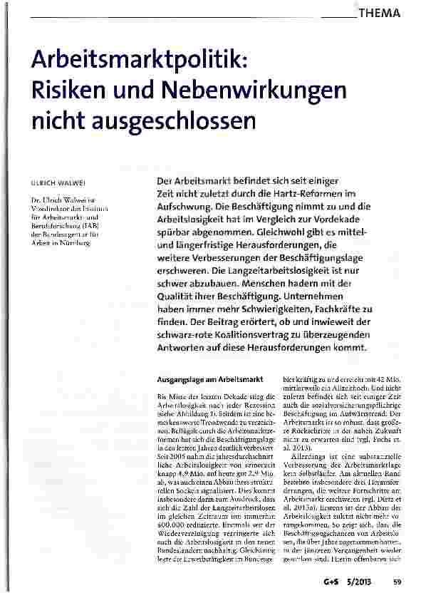 Vorschauseite 1: Arbeitsmarktpolitik: Risiken und Nebenwirkungen nicht ausgeschlossen