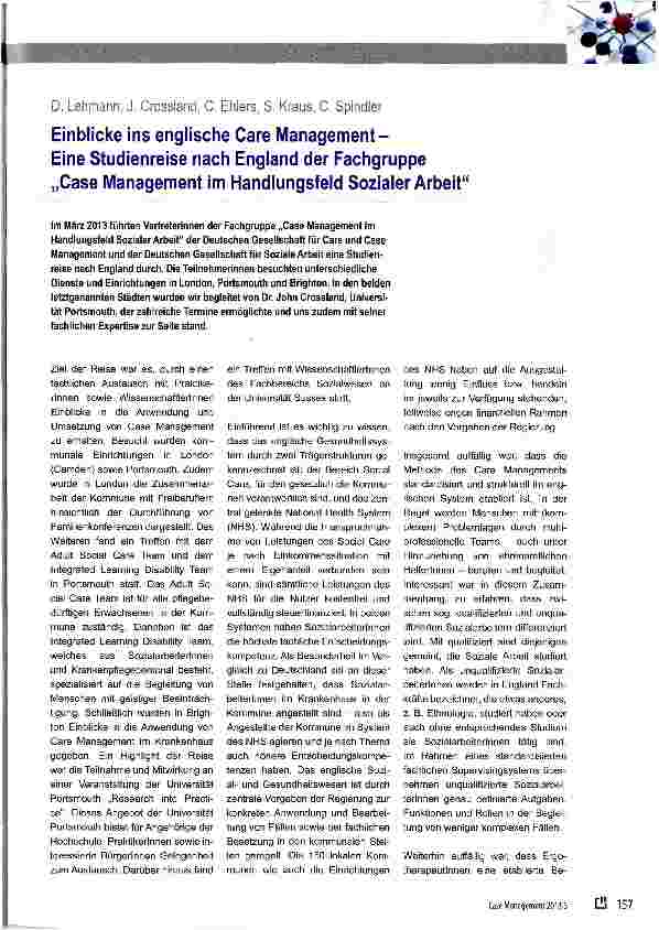 Vorschauseite 1: Einblicke ins englische Care Management-Eine Studienreise nach England der Fachgruppe „Case Management im Handlungsfeld Sozialer Arbeit