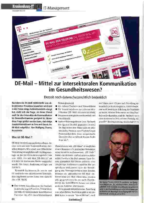 Vorschauseite 1: DE-Mail - Mittel zur intersektoralen Kommunikation im Gesundheitswesen?