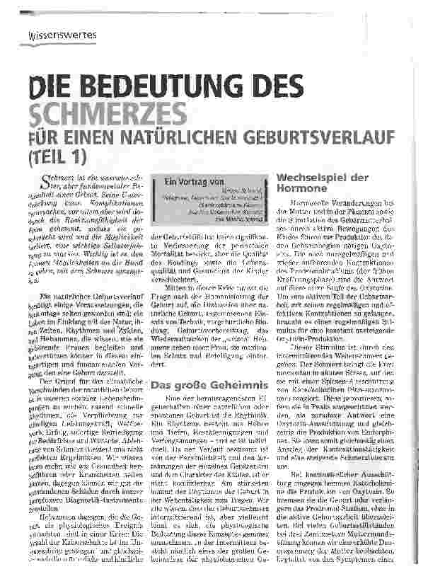 Vorschauseite 1: DIE BEDEUTUNG DES SCHMERZESFÜR EINEN NATURLICHEN GEBURTSVERLAUF (TEIL 1)
