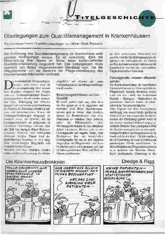 Vorschauseite 1: Überlegungen zum Qualitätsmanagement in Krankenhäusern