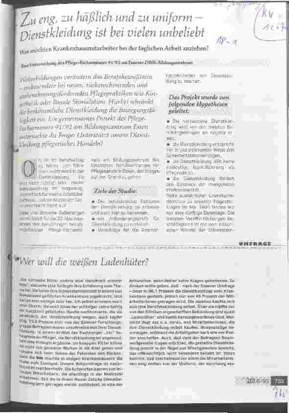 Vorschauseite 1: Zu eng, zu häßlich und zu uniform - Dienstkleidung ist bei vielen unbe liebt Was möchten Krankenhausmitarbeiter bei der Arbeit anziehen?