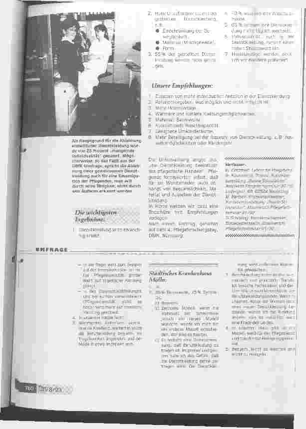 Vorschauseite 6: Zu eng, zu häßlich und zu uniform - Dienstkleidung ist bei vielen unbe liebt Was möchten Krankenhausmitarbeiter bei der Arbeit anziehen?
