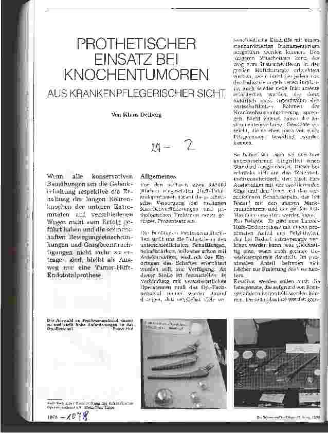 Vorschauseite 1: Prothetischer Einsatz bei Knochentumoren Aus krankenpflegerischer Sicht