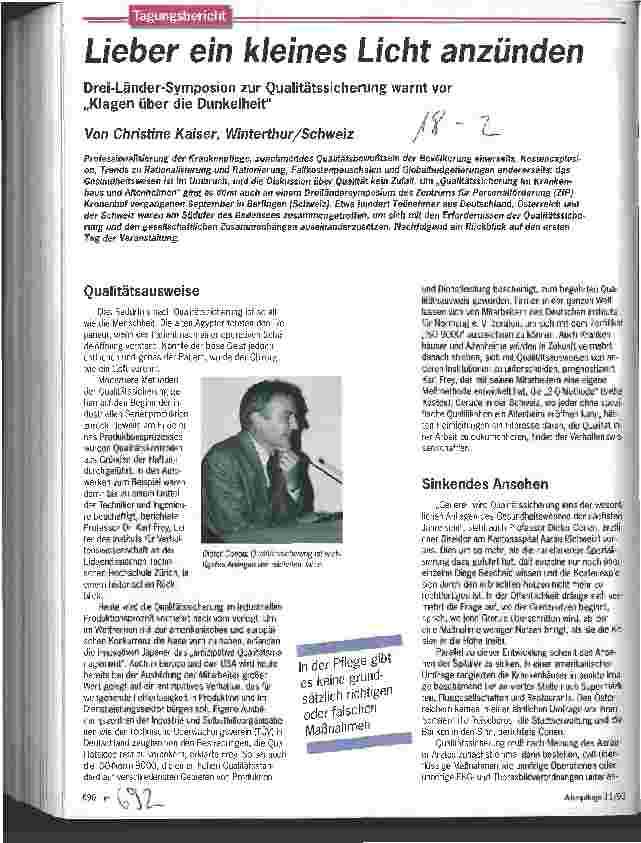 Vorschauseite 1: Lieber ein kleines Licht anzünden Drei-Länder-Symposium zur Qualitätssicherung warnt vor Klagen über die Dunkelheit