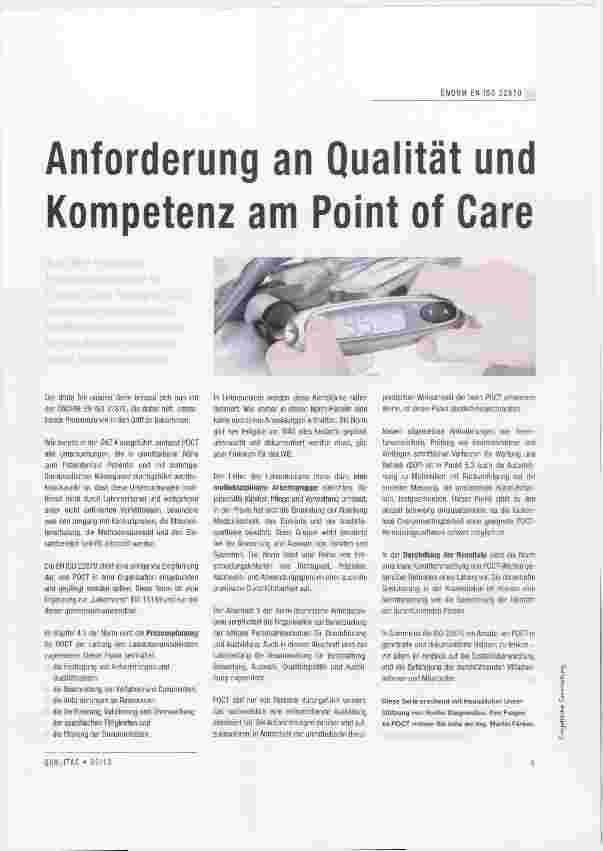 Vorschauseite 1: Anforderung an Qualität und Kompetenz am Point of Care