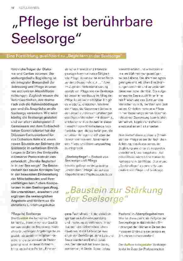 Vorschauseite 1: „Pflege ist berührbare Seelsorge
