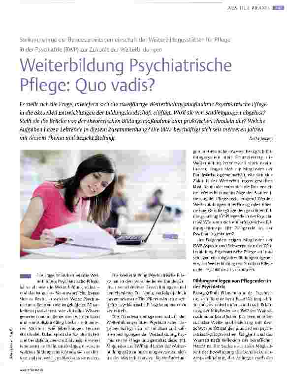 Vorschauseite 1: Weiterbildung Psychiatrische Pflege: Quo vadis?
