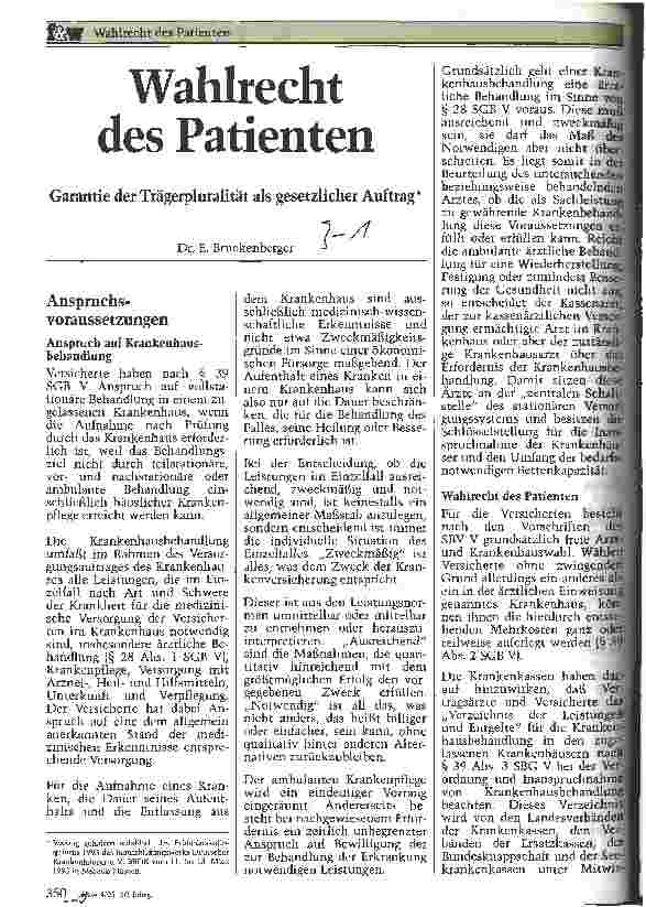 Vorschauseite 1: Wahlrecht des Patienten Garantie der Trägerpluralität als gesetzlicher Auftrag