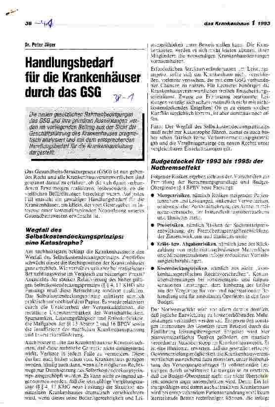 Vorschauseite 1: Handlungsbedarf für die Krankenhäuser durch das GesundheitsStrukturGes.