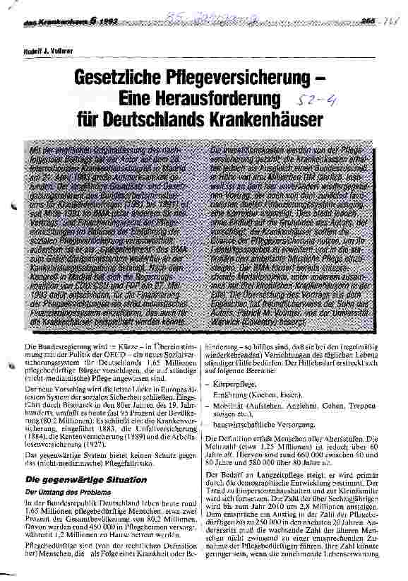 Vorschauseite 1: Gesetzliche Pflegeversicherung - Eine Herausforderung für Ds Kh. Chance der Pflegeversicherung nutzen