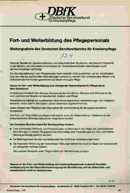 Vorschauseite 1: Fortund Weiterbildung des Pflegepersonals
