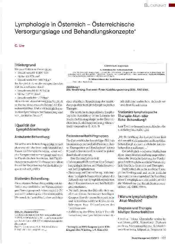 Vorschauseite 1: Lymphologie in Österreich - Österreichische Versorgungslage und Behandlungskonzepte