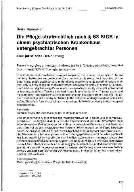 Vorschauseite 1: Die Pflege strafrechtlich nach § 63 StGB in einem psychiatrischen Krankenhaus untergebrachter Personen