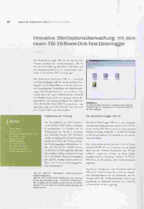 Vorschauseite 1: Innovative Sterilisationsüberwachung: mit dem neuen EBI-16-Bowie-Dick-Test-Datenlogger