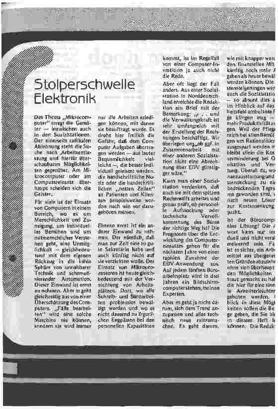 Vorschauseite 5: Der Neue im Team: Microcomputer in der Sozialstation